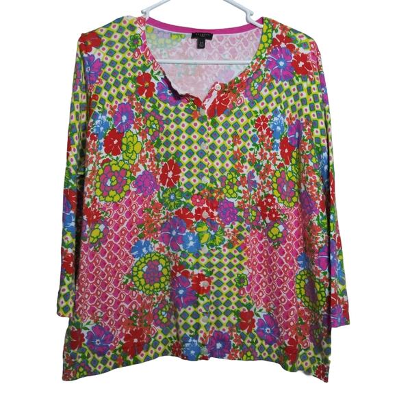 Talbot's Colorful Floral Sweater Cardigan Top Spring 3/4 Sleeve Size 2X - Picture 1 of 7